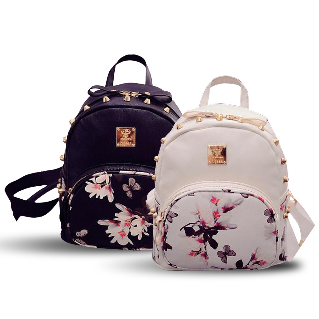 Korean Leather Backpack Floral Studs Shopee Philippines