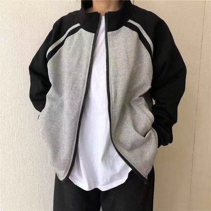 Korean style unisex zipper jacket fashion stitching couple jacket