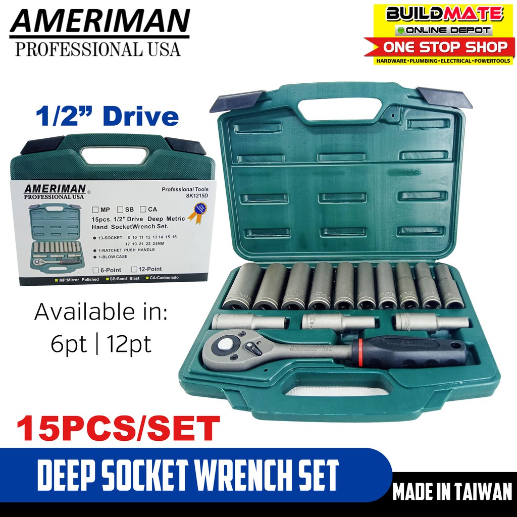Ameriman 1/2" Drive Deep Metric Hand Long Socket Wrench 15PCS/SET
