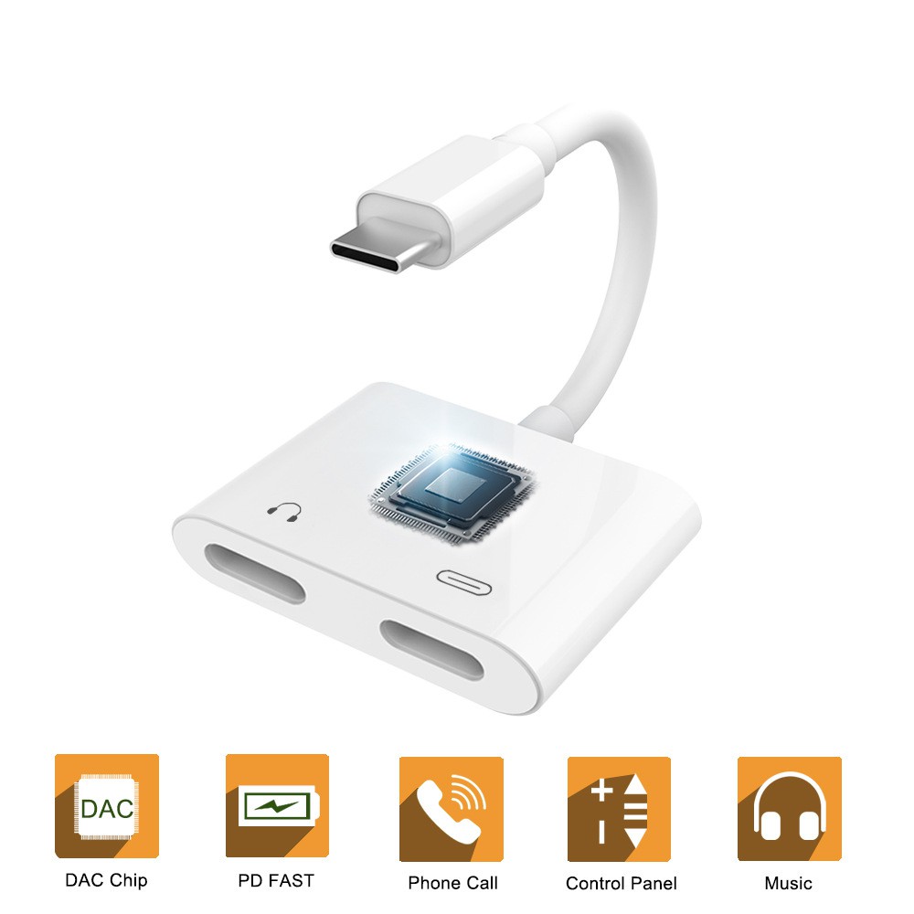 USB C Double TypeC Splitter Digital Audio Charging