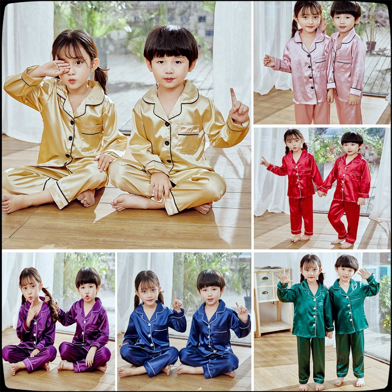 Pajamas children pajamas set longsleeved silk dyed boys and girls