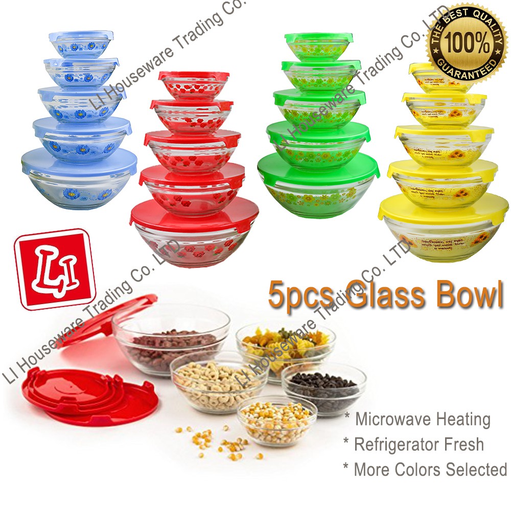 LI 5 IN1 GLASS BOWL SET Colorful Glass Bowl Set /Storage Bowls/Dipping