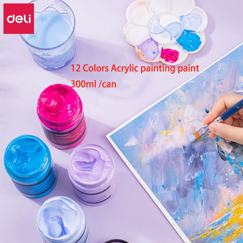 Deli 12 Colors Acrylic Paint Set 300ml/Can Professional Watercolor Art