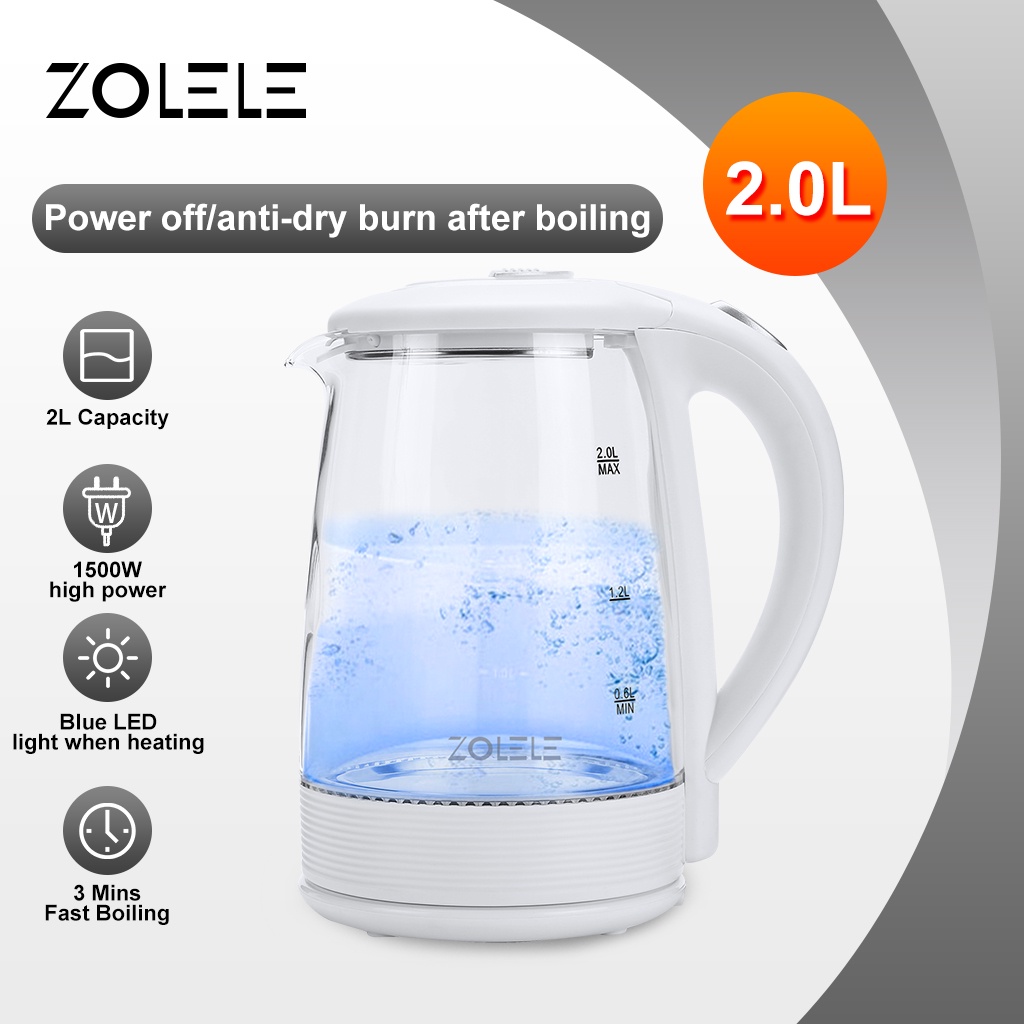 Zolele Electric Kettle 2L electric kettle Explosionproof glass kettle