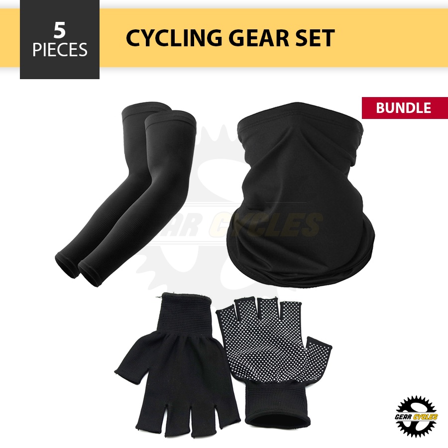 (BUNDLE) Arm Sleeves Tubemask Half Finger Gloves Cycling Gear Set Mountain Road Bike MTB Package
