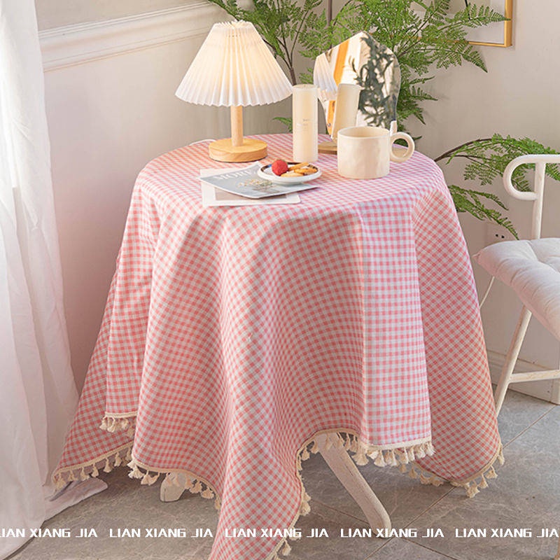SENSES// Korean Style round Table cloth Idyllic Cute Pink Plaid table