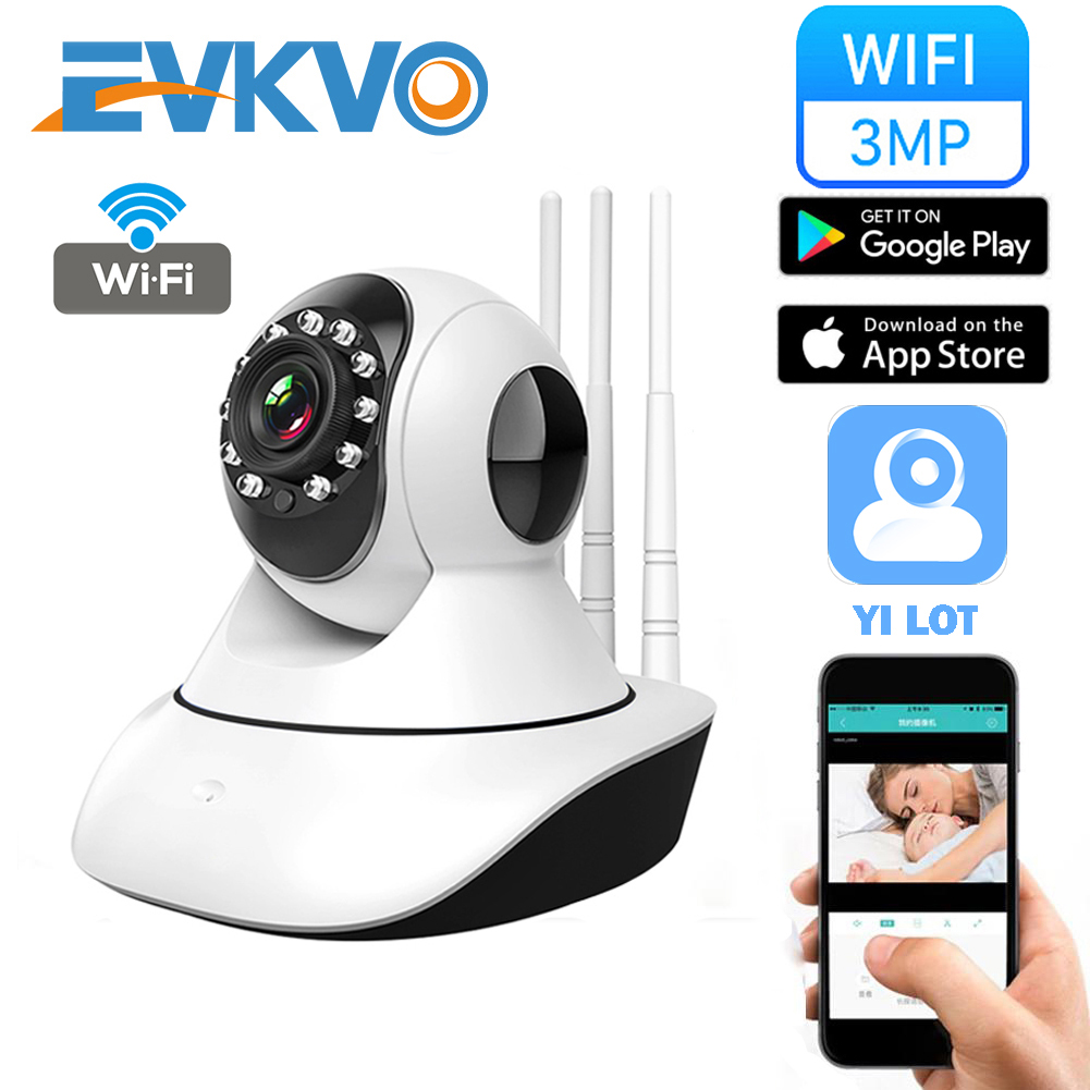 EVKVO YI LOT APP FHD 3MP Rotate Wireless PTZ IP Camera CCTV WIFI Home