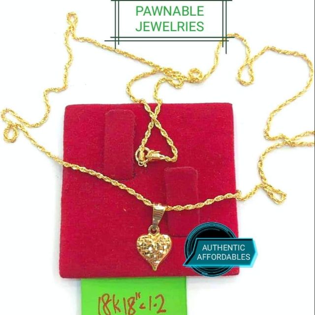 Pawnable Gold Jewelry Pure 18k Saudi Gold Rope Necklace & Heart Pendant