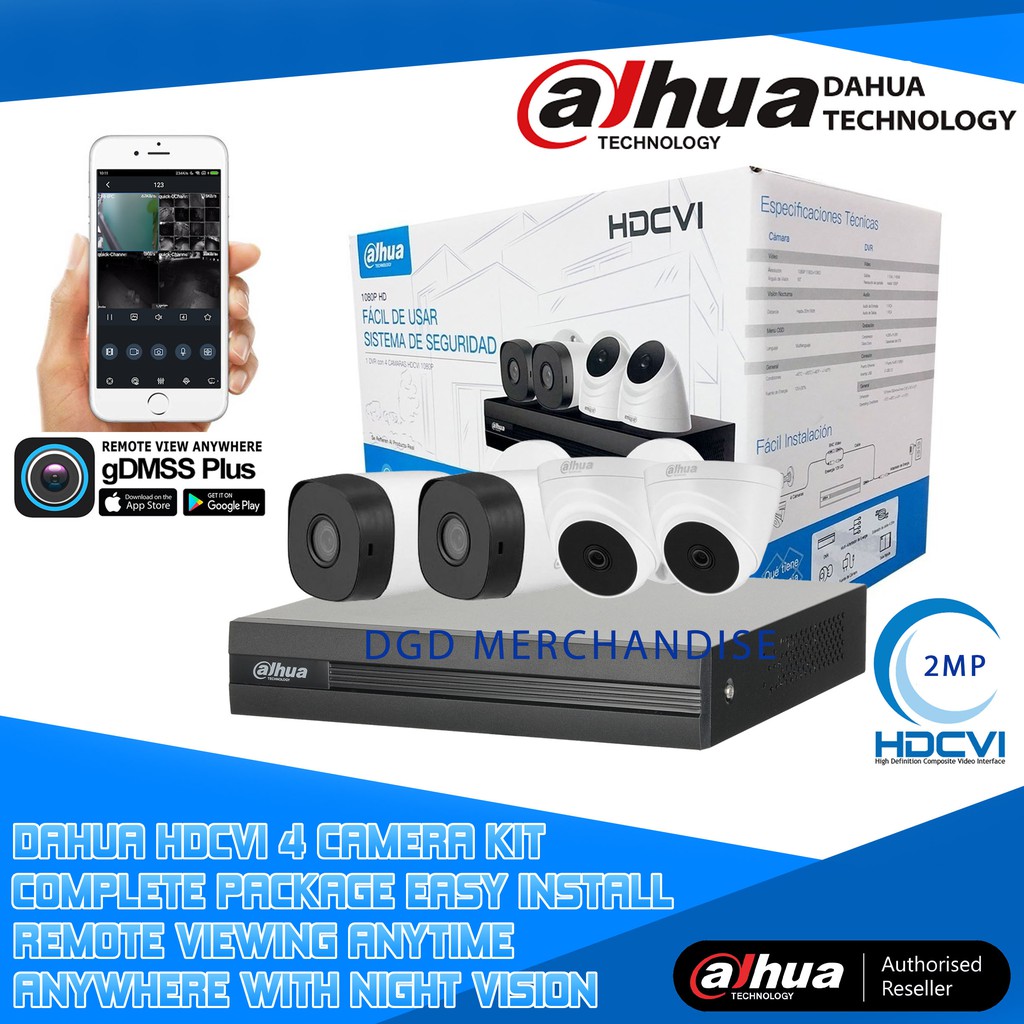 Dahua 4CH 2MP HDCVI 1080P CCTV KIT 4 Camera Package (DHKIT/XVR1B04