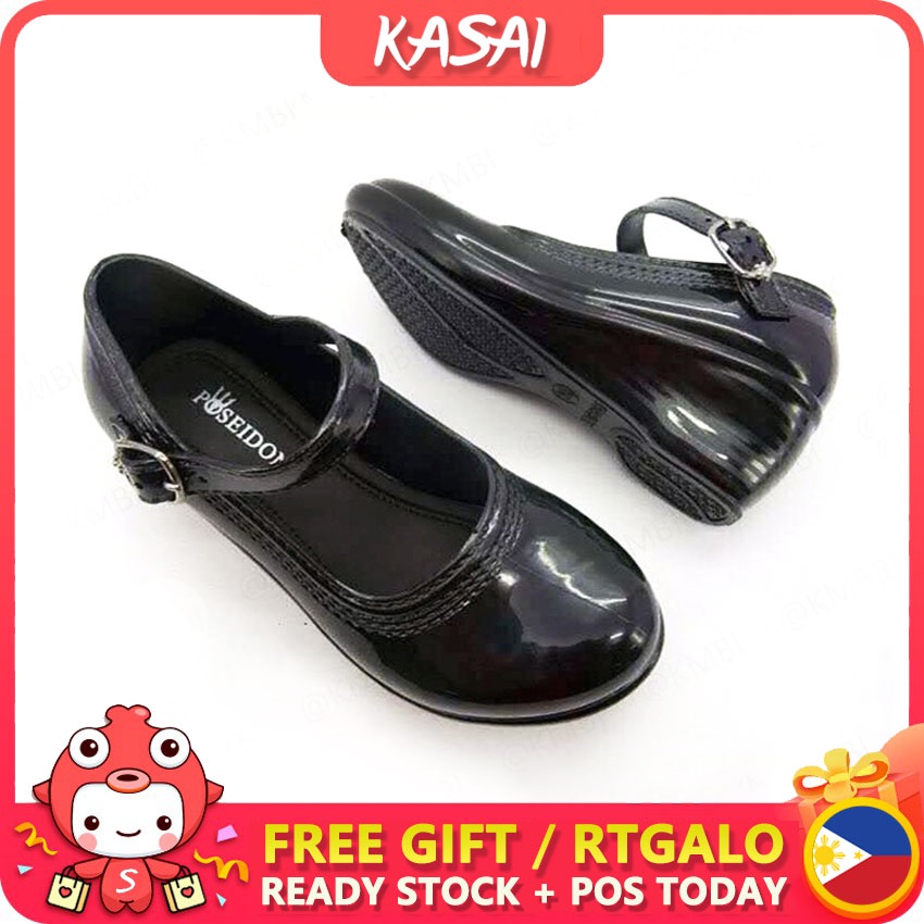 SHUTA Kids black school shoes for girls Wedge heel shoes fashion kids