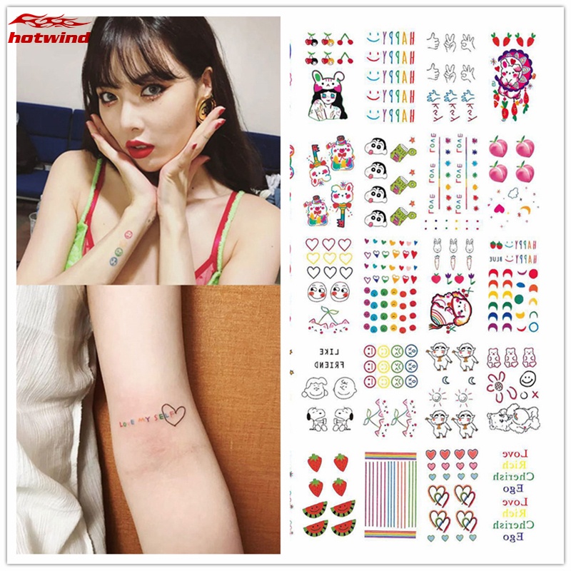 Hw 30Pcs Colorful Tattoo Sticker Waterproof Temporary Rainbow Smiley Cute Love Heart Bear Design Fake Tattoo Sticker | Shopee Philippines 800_x_800_jpg