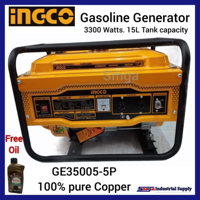 INGCO Gasoline Generator 3.5KVA GE350055P with FREE 1L Gasoline Oil
