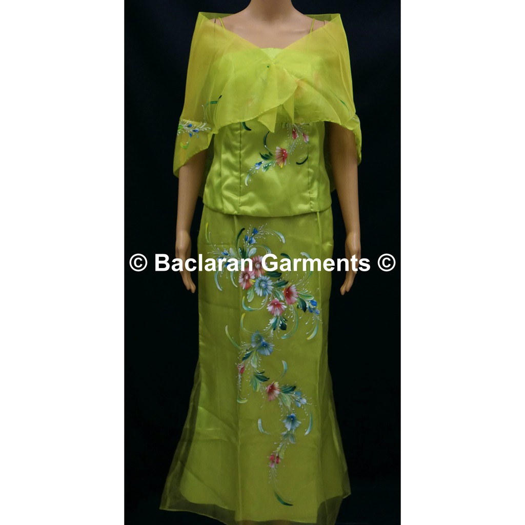 HIGH QUALITY LADIES BARONG FILIPINIANA IMELDA LONG GOWN 9 APPLE GREEN BACLARAN GARMENTS
