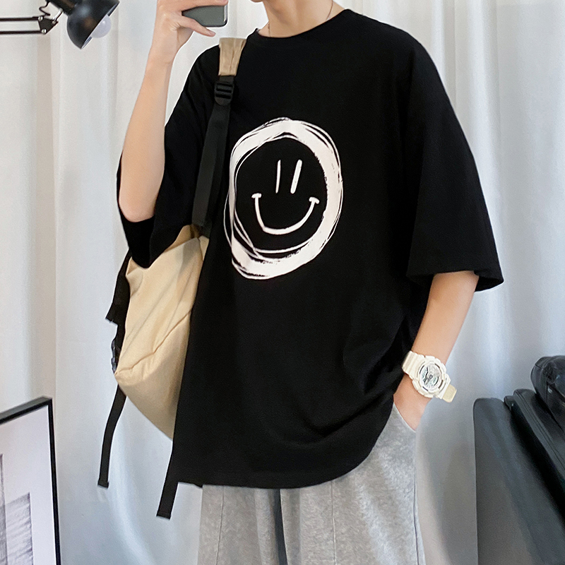 【4 Color】 S5XL Smile Oversized Tshirt Short Sleeve T Shirt Men's T