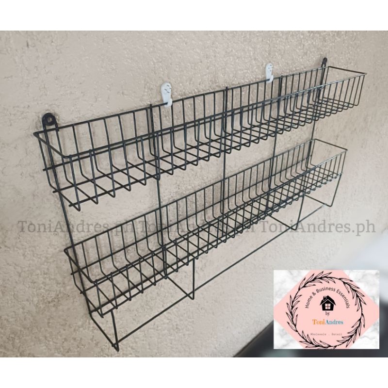 (2Layer) Black Hanging Basket Kitchen Shelf Rack Spice Rack Bathroom
