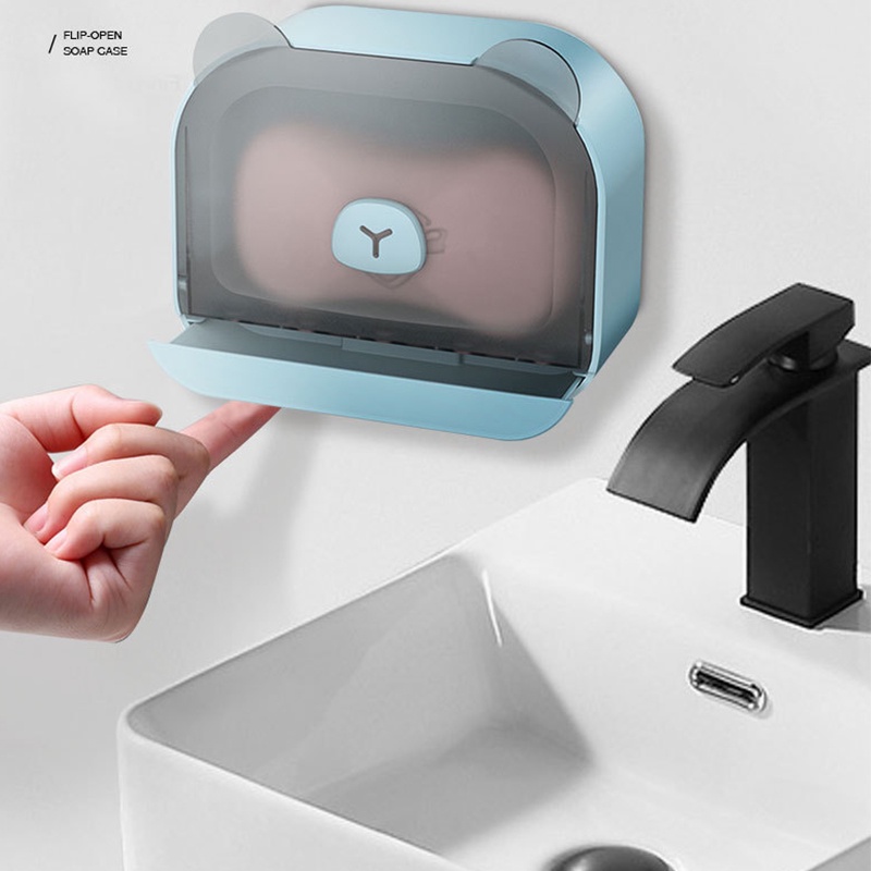 Kawaii Bear Soap Box Wall Hanging Boxes Dispenser Cute Sponge Holder