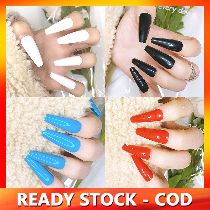 24pcs Ballerina Coffin Long Fake Nails Wearing Nail Art Shopee