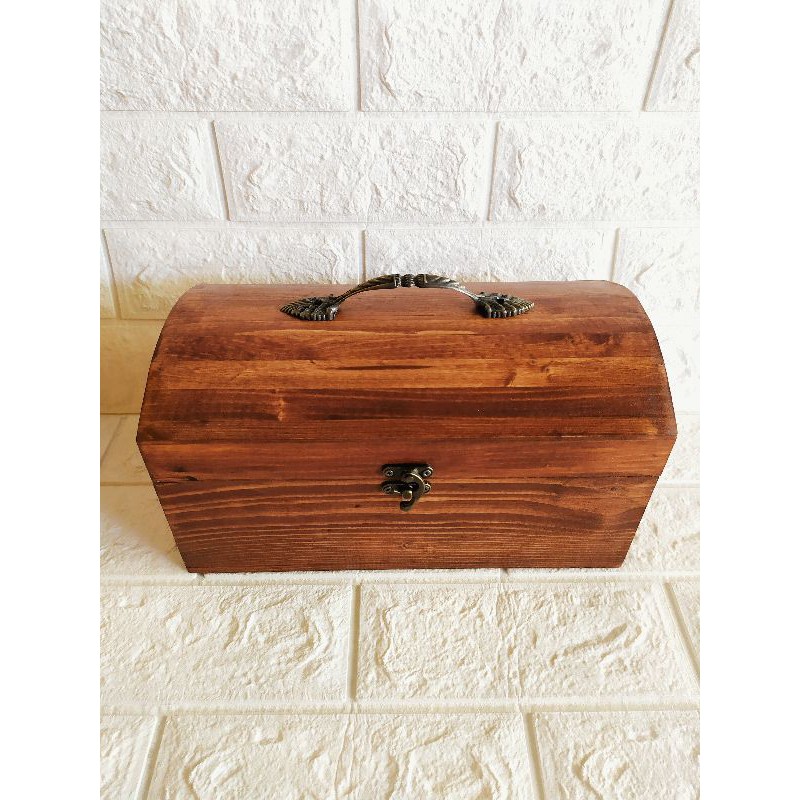 Wooden Chest Box in Antique Color 11"L x 6"W x 6"H inches. Shopee