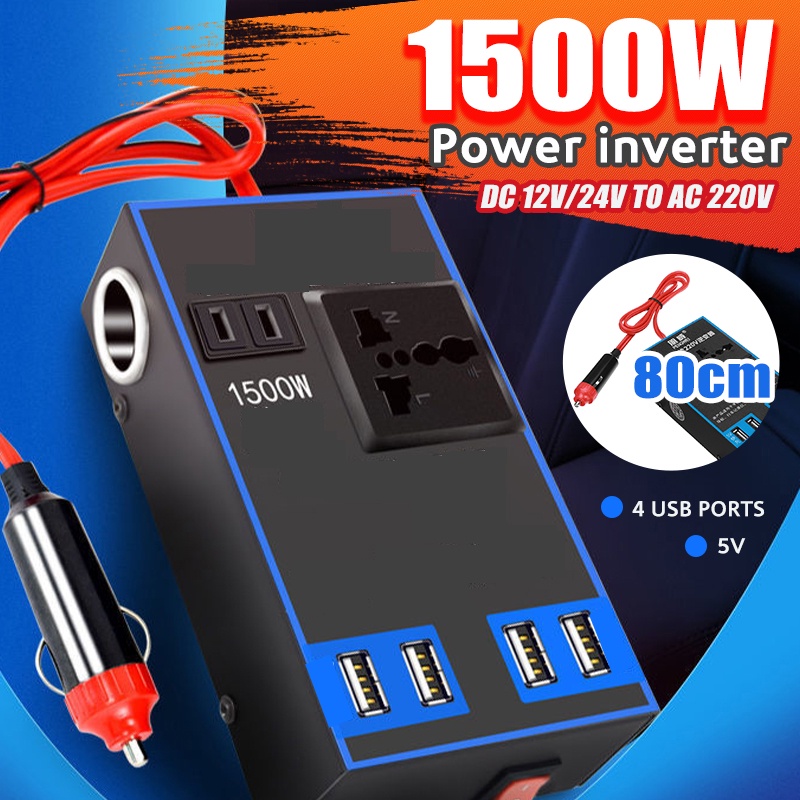 Car Power Inverter Cigarette Lighter Socket Quick Charge 1500W 12V/24V