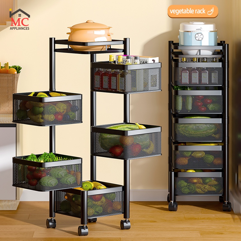 4/5/6 Rotating Rack Storage Trolley Cart Vegetable Shelf Organizer