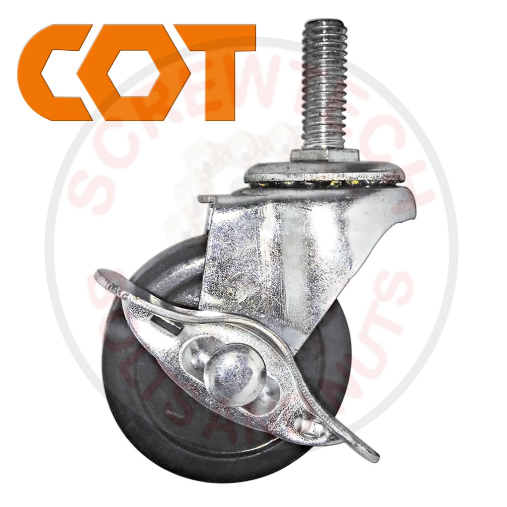 COT SWIVEL SCREWTYPE CASTER RUBBER WHEEL w/ SIDE LOCK 2" 198050