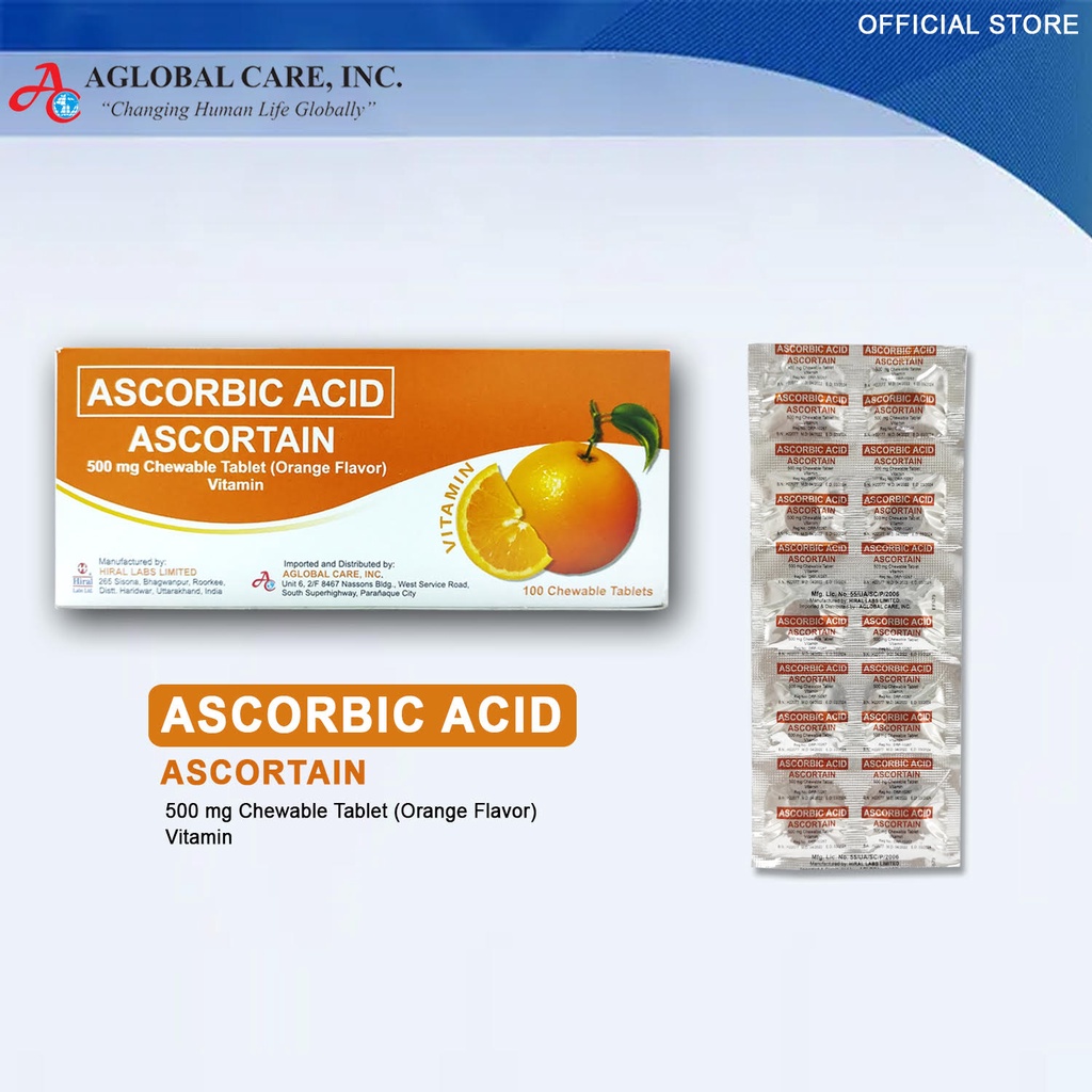 Ascorbic Acid Vitamin C 500mg Chewable tablet 100 tablets in a box