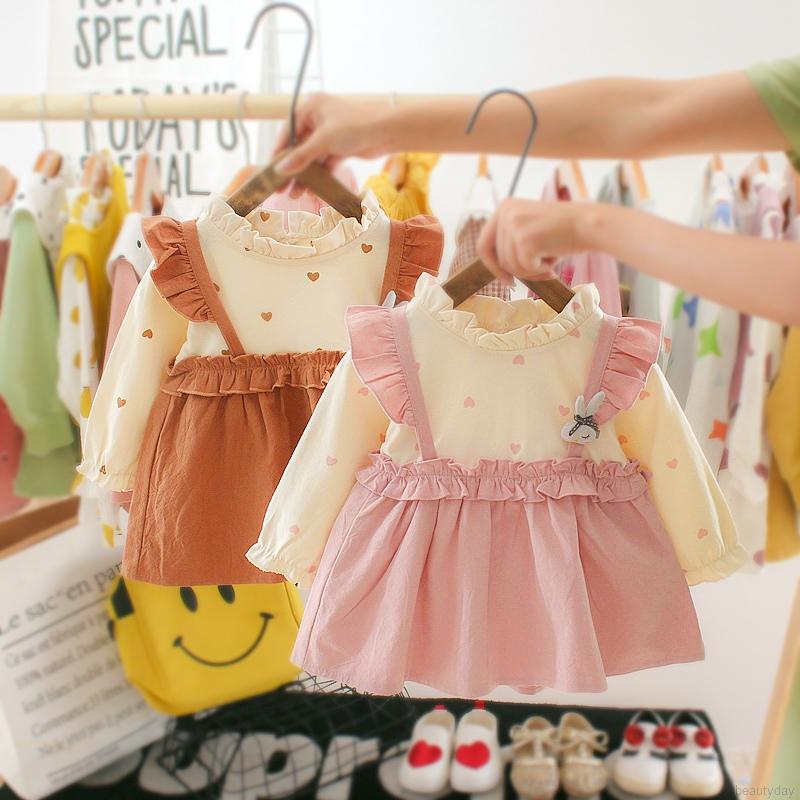 COD Ready Stock Dress for Girls Baby Girls Dresses Heart Print Long