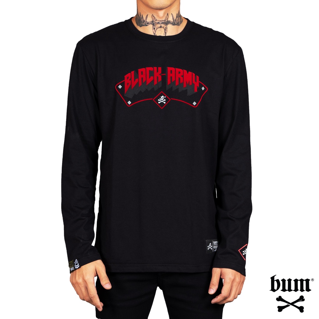 BUM Men's Black Army Collection Long Sleeves Slim Fit Graphic TShirts