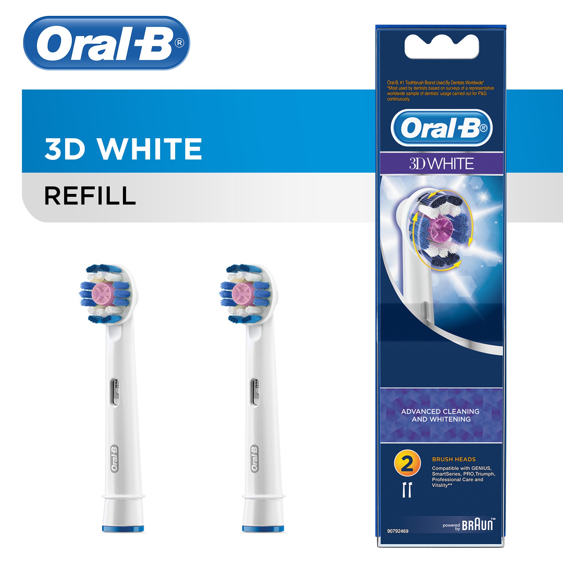 OralB Electric Toothbrush Refill Heads 3D White 2s Shopee Philippines