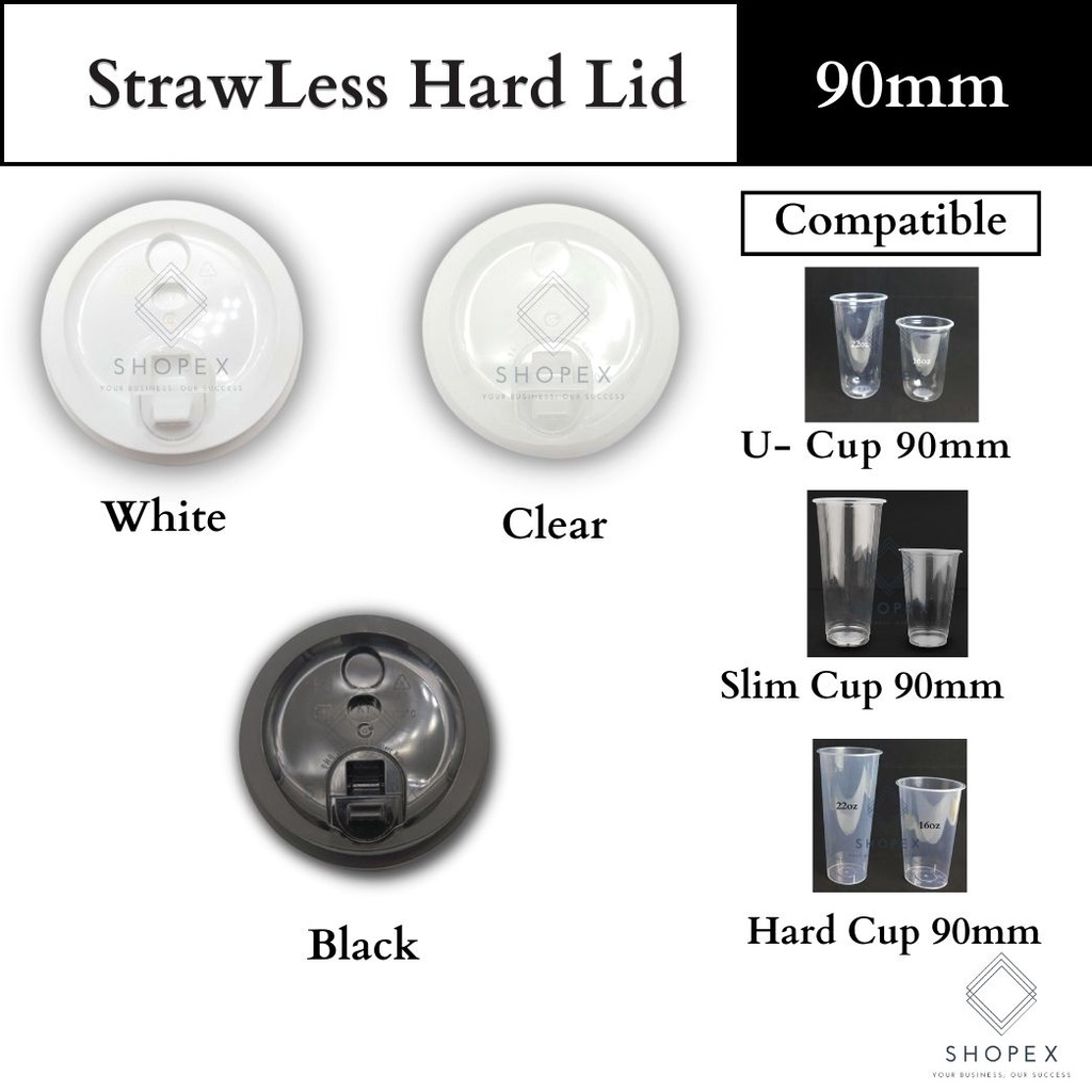 Strawless Hard Lid 90MM for slim cup hard cup / Hard Milk Tea Cups