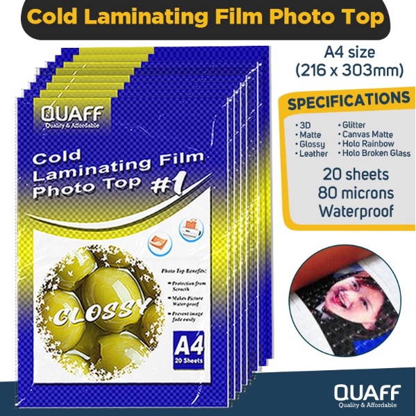 QUAFF Cold Laminating Film Photo Top A4 (20 sheets/pack) Glossy