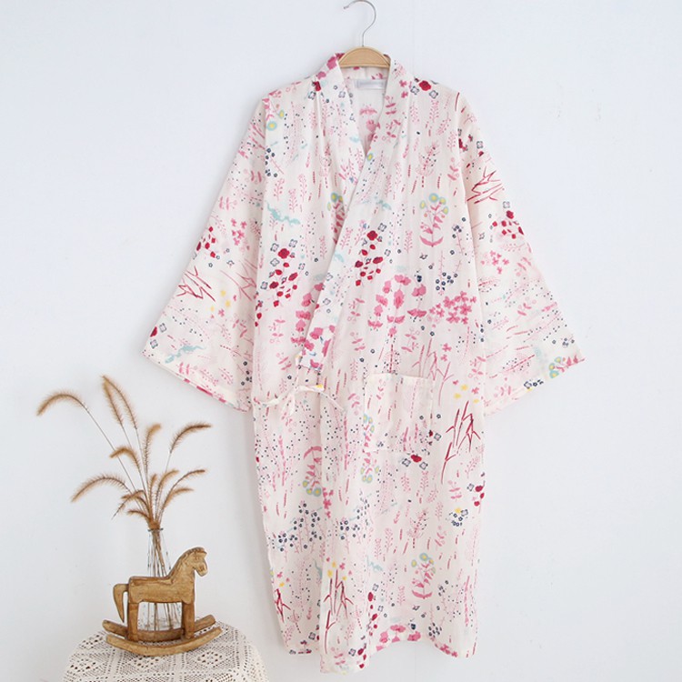 Ready Stock Japanesestyle cotton gauze kimono night gown home service