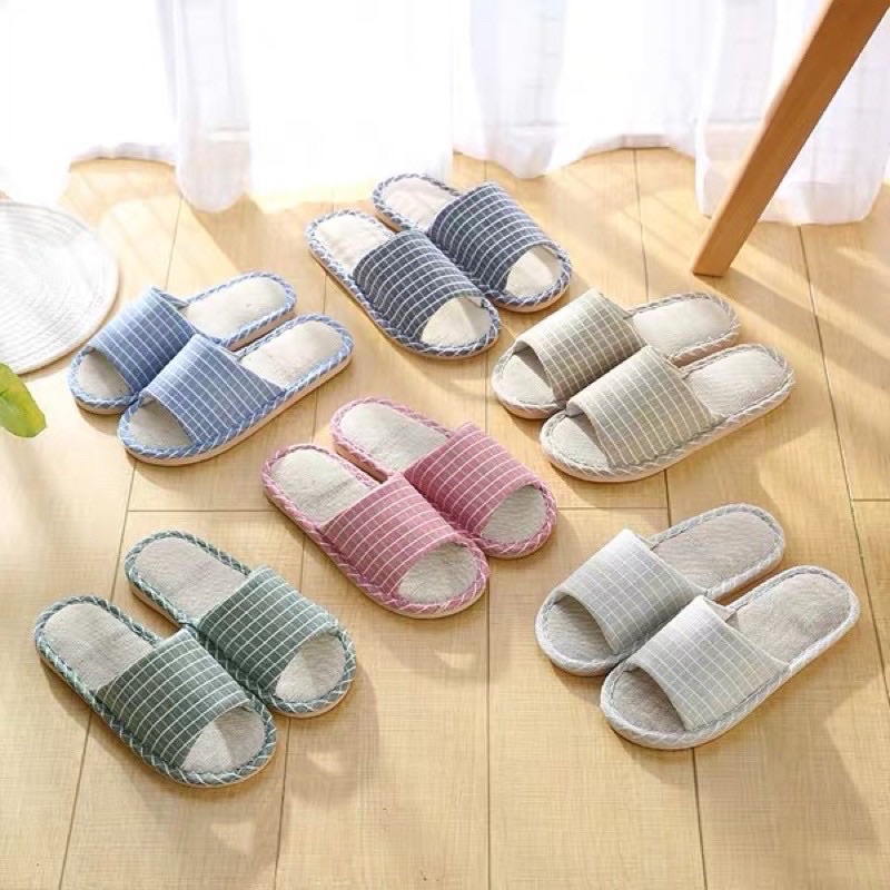 Japanese linen slippers household cotton linen indoor slippers Shopee