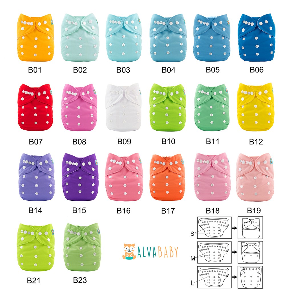 ALVA Baby Cloth Diapers Solid Color One Size Adjustable Reusable
