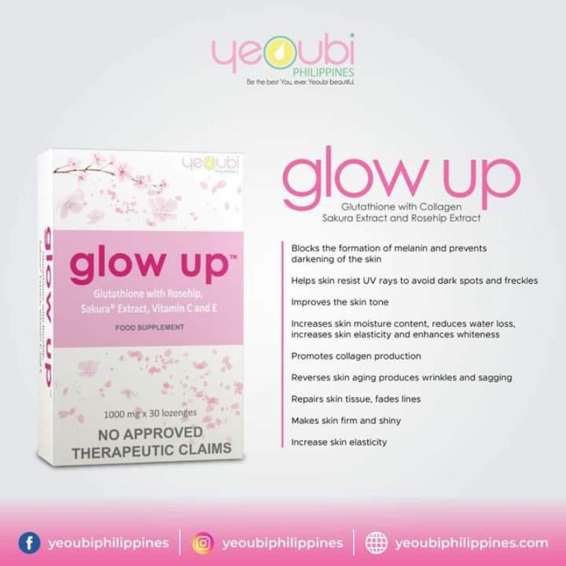 100 AUTHENTIC GLOW UP GLUTATHIONE LOZENGES (NEW PACKAGING) presyo ₱995