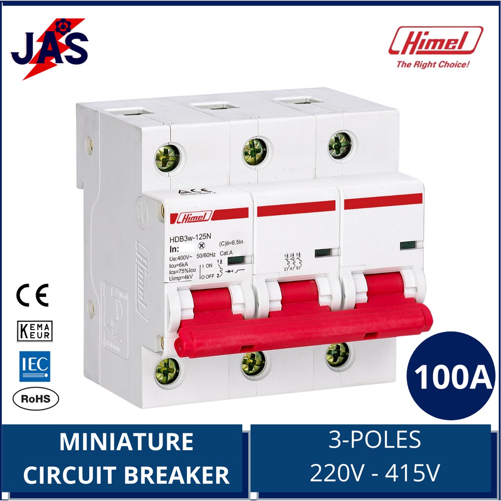 Himel Miniature Circuit Breaker 100A 3poles Din Rail Type Rated AC230V