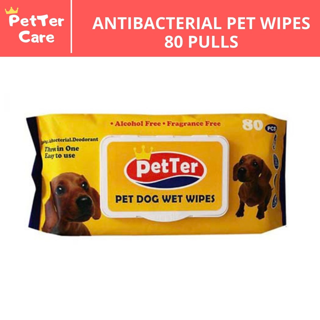 Petter Antibacterial Pet Wipes 80 Pulls Alcohol free & fragrance free Dog Wipes Cat Wipe
