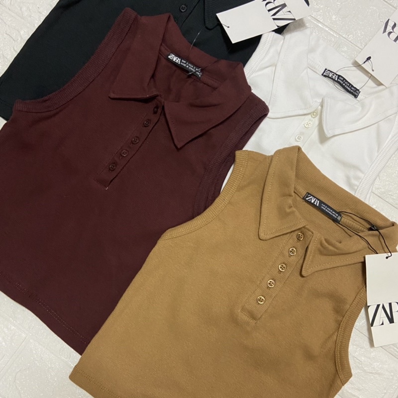 ZARA COLLARED SLEEVELESS CROP TOP TOP GRADE PREMIUM QUALITY