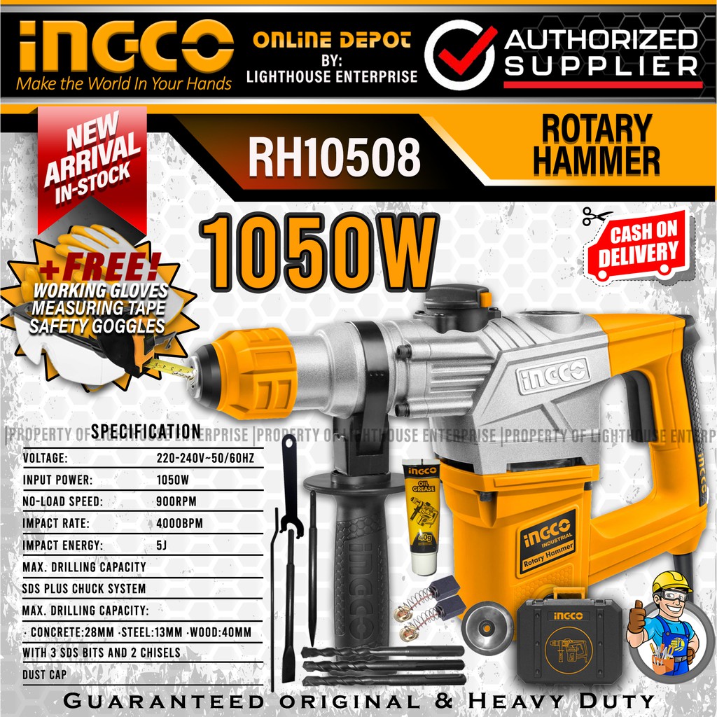 INGCO SDS Plus Rotary Hammer / Chipping Gun(RH10508)w/FREE Working