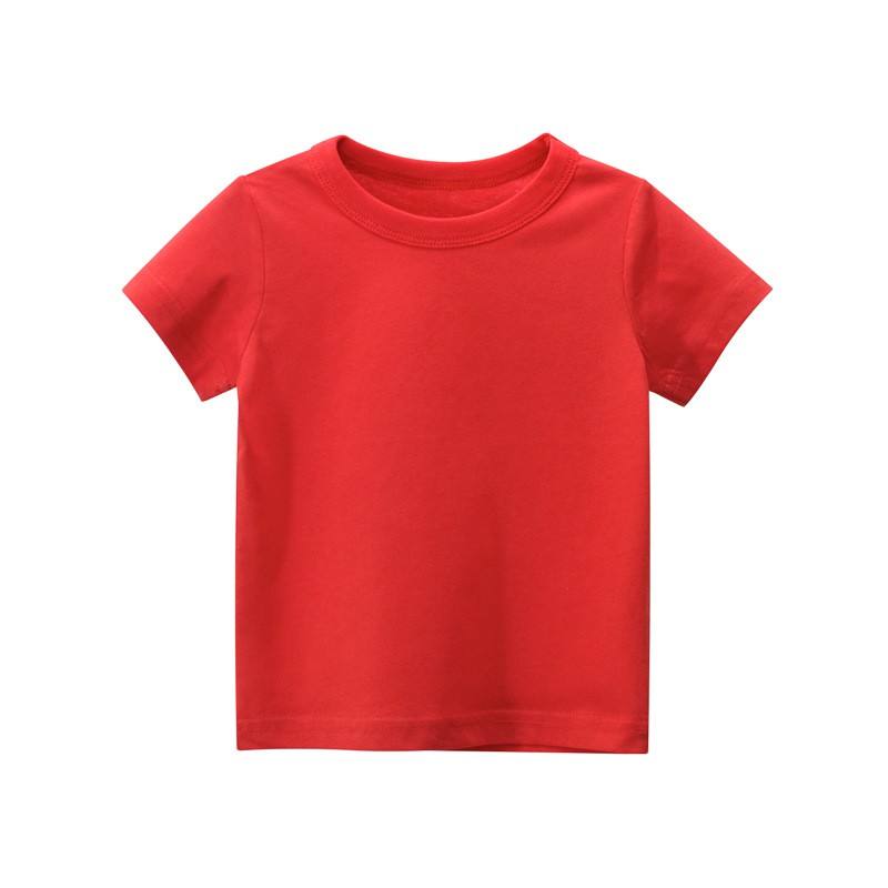 Girls Cotton Red T Shirt Kids Tshirt Solid Boy Children Tops Short