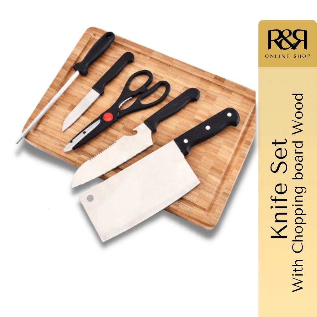 Knife Set With Chopping board Wood with Free Knife Sharpening Kit