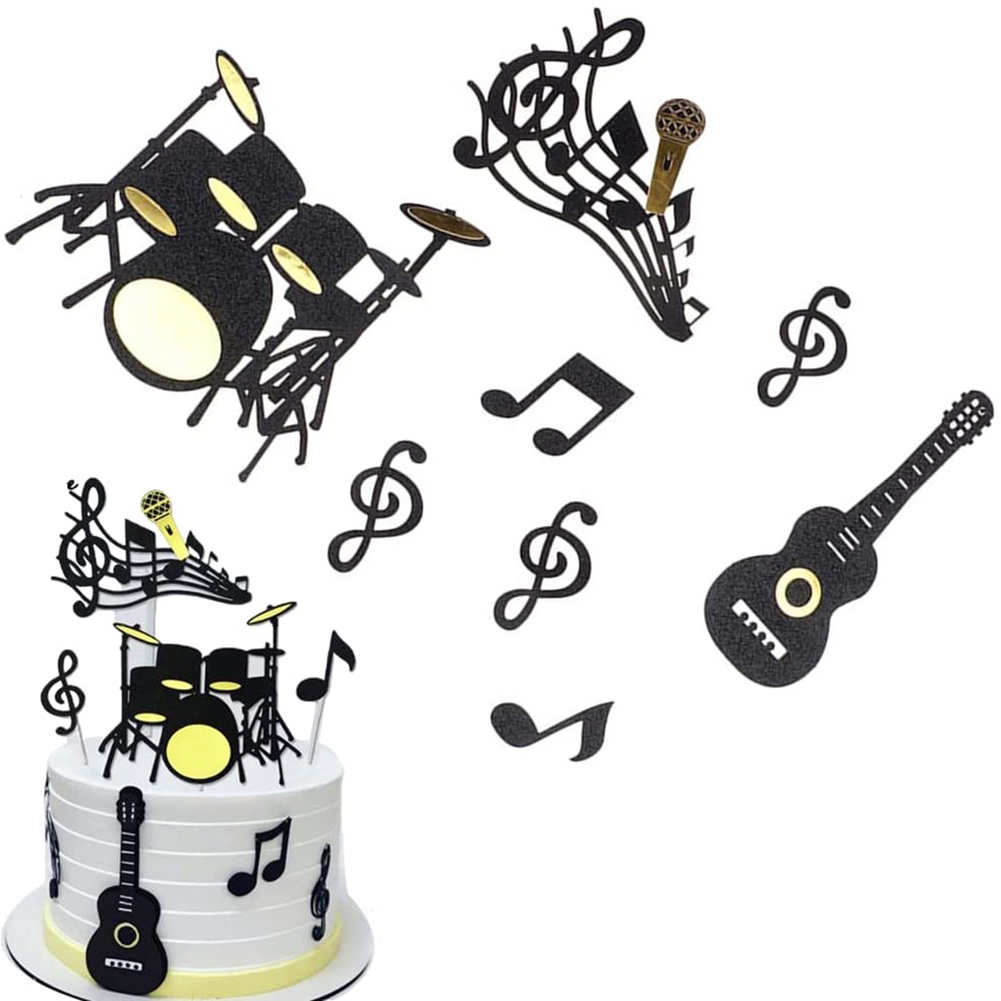 8 Pcs Music Notes Cake Toppers Musical Theme Birthday Party Supplies