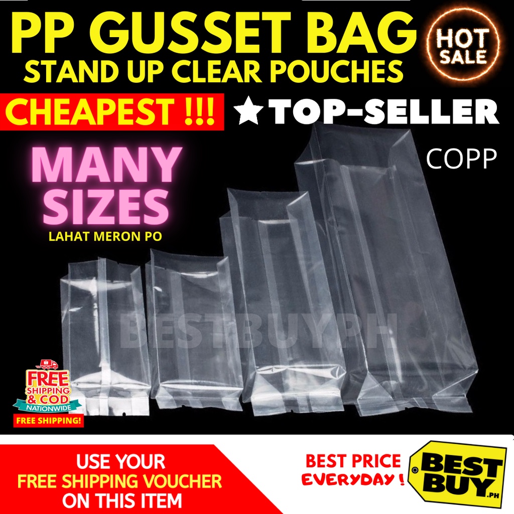 50pcs COPP Plastic Gusset Bags Standup Bag in PP Clear Plastic