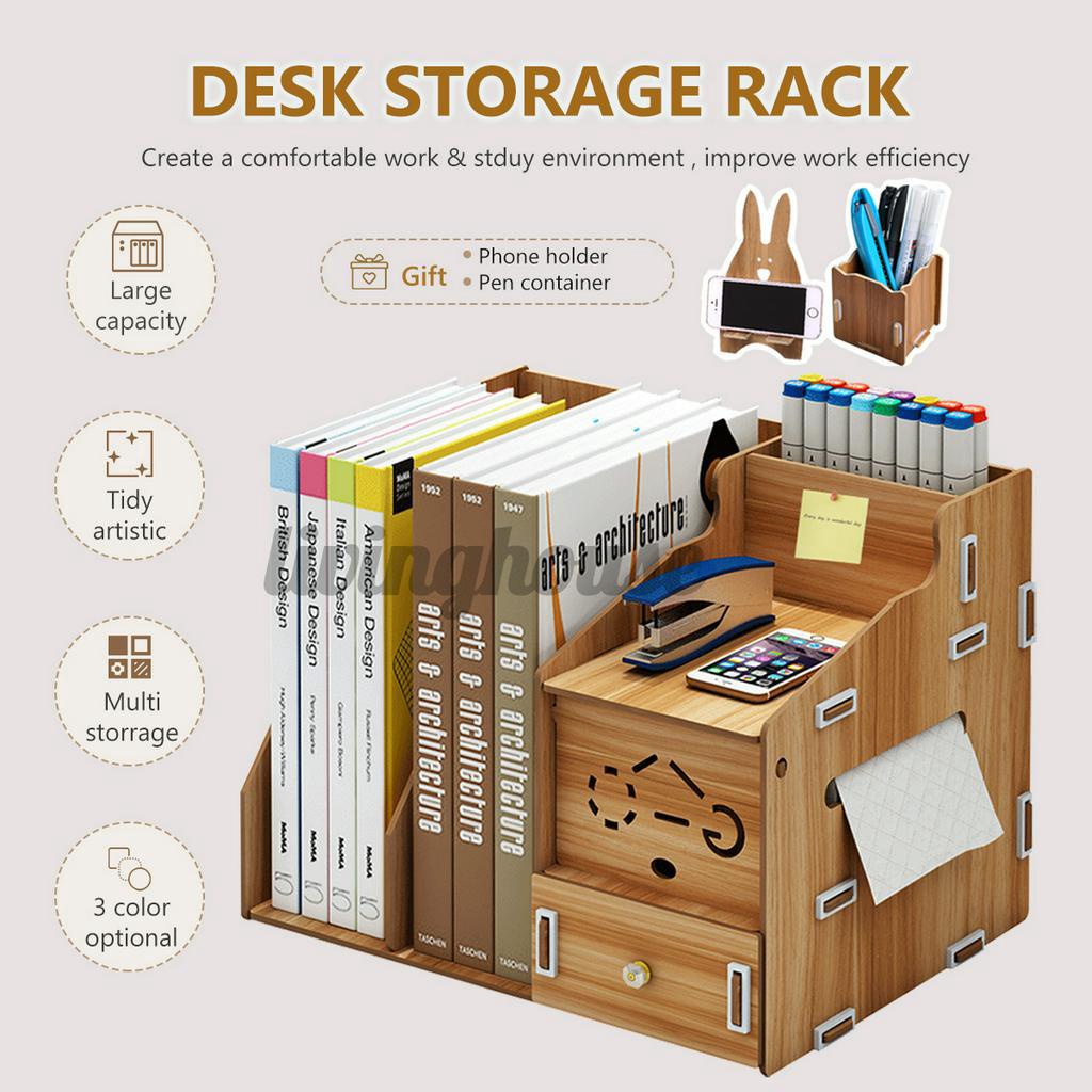 Desktop Table Organizer Office Storage Folder Rack File Wood Display