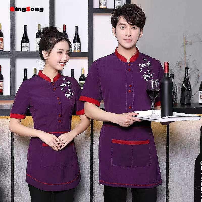 Waiter Work Clothes Summer Short Sleeve Chef Tops Hotel Catering Coffee