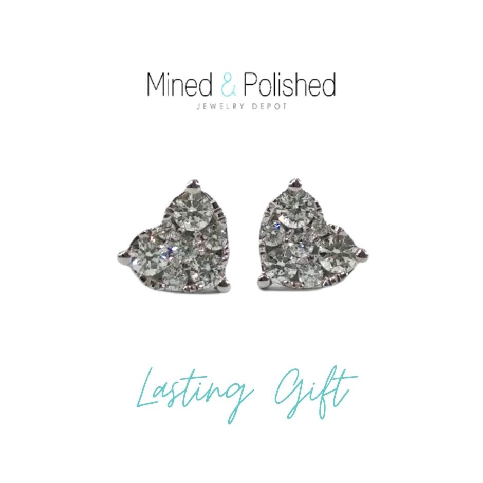 Mined & Polished 18KT Ladies White Gold Heart Natural Diamond Illusion