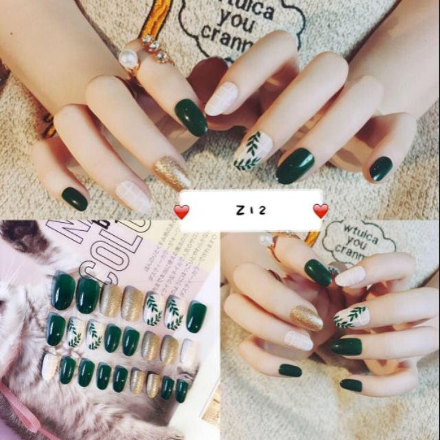 Z1224Pcs Full Tips DIY Dark Green Acrylic Fake nails Shopee Philippines