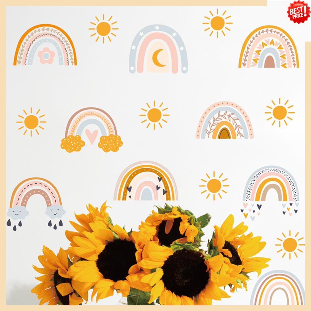 Cartoon Boho Rainbow Wall Sticker for KidsRoom Nursery Bedroom Cute
