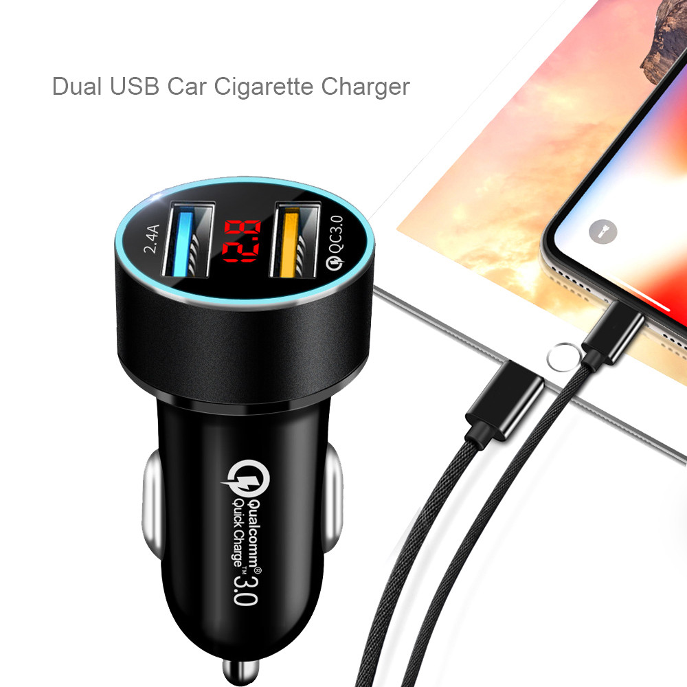 QC3.0 2.4A Dual USB Car Charger LCD Display DC 12V24V Auto Fast Charger Updated USB Adapter