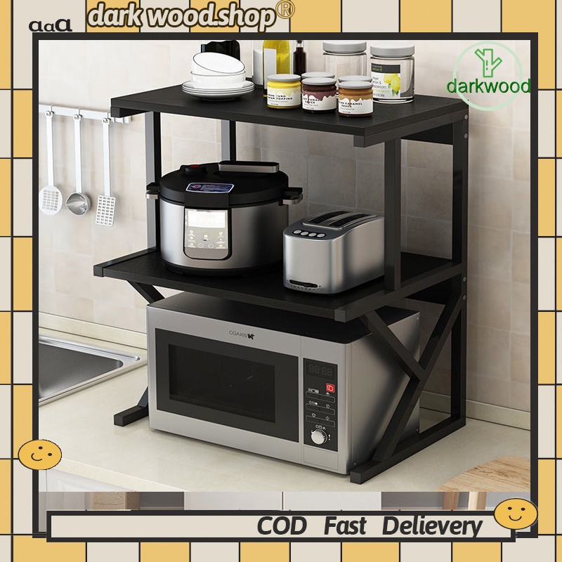 New 2 Layers Wooden Kitchen Racks Multipurpose Storage Rack Microwave